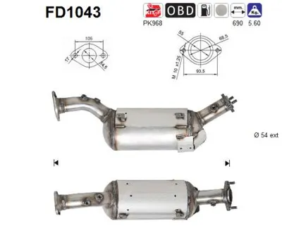 Filtre suie/particules, système d'échappement AS FD1043