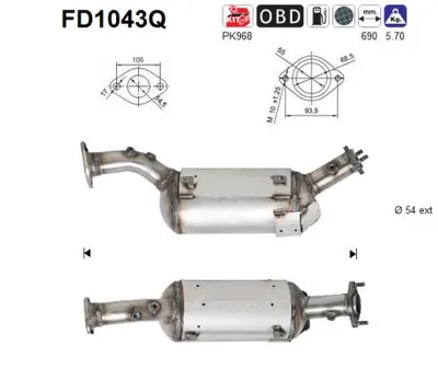 Filtre suie/particules, système d'échappement AS FD1043Q