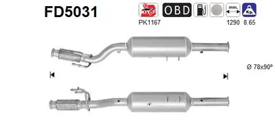 Filtre à particules / à suie, échappement Fiat SCUDO Van · Fiat SCUDO Bus · Citroën C8