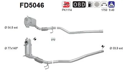 Filtre à particules / à suie, échappement Vw TIGUAN