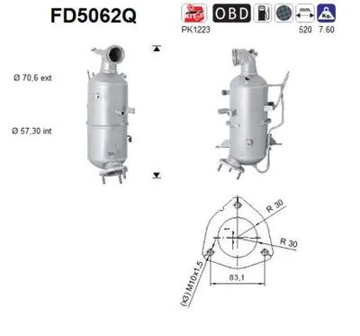 Filtre à particules / à suie, échappement Vauxhall ANTARA A · Opel ANTARA A · Chevrolet CAPTIVA