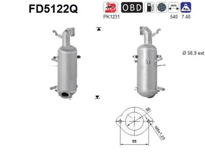 Filtre à particules / à suie, échappement Fiat SEDICI · Alfa Romeo GIULIETTA · Alfa Romeo BRERA