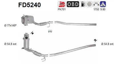 Filtre à particules / à suie, échappement Audi A3 · Audi A3 Sportback · Seat ALTEA XL