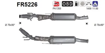 Filtre à particules / à suie, échappement Citroën C4 II · Peugeot 5008 · Peugeot 3008 I MPV