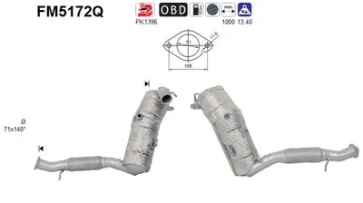 Filtre à particules / à suie, échappement Ford TRANSIT CUSTOM V362 Van · Ford TRANSIT CUSTOM V362 Bus · Ford TOURNEO CUSTOM V362 Bus