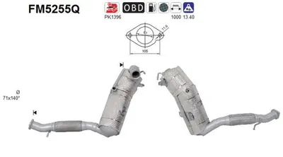 Filtre à particules / à suie, échappement Ford TRANSIT CUSTOM V362 Van · Ford TRANSIT CUSTOM V362 Bus · Ford TOURNEO CUSTOM V362 Bus