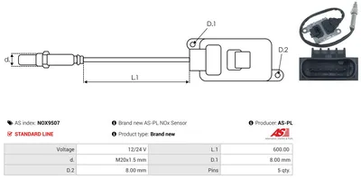 Capteur NOx, injection d'urée AS-PL Nox9507