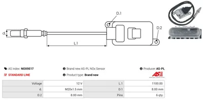 Capteur NOx, injection d'urée AS-PL Nox9517