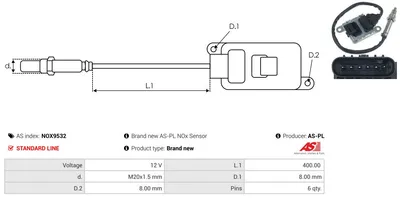 Capteur NOx, injection d'urée AS-PL Nox9532