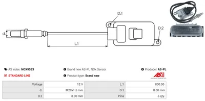 Capteur NOx, injection d'urée AS-PL Nox9533