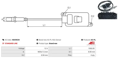 Capteur NOx, injection d'urée AS-PL Nox9534