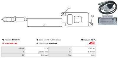 Capteur NOx, injection d'urée AS-PL Nox9572