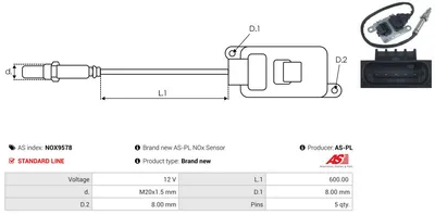 Capteur NOx, injection d'urée AS-PL Nox9578