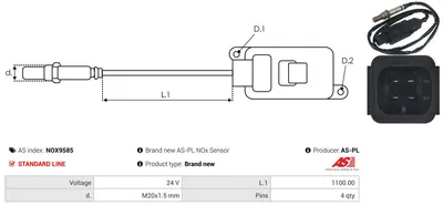 Capteur NOx, injection d'urée AS-PL Nox9585