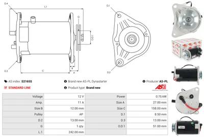 Alternateur d'amorçage AS-PL S2165S