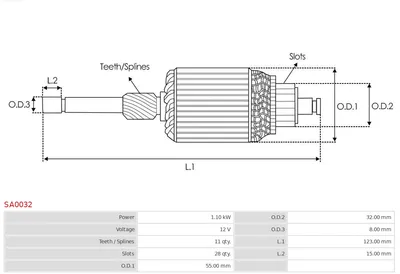 Induit, moteur de démarrage AS-PL SA0032