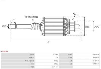 Induit, moteur de démarrage AS-PL SA0073