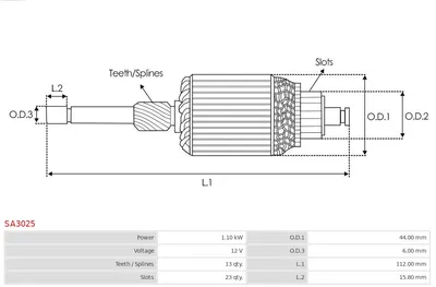 Induit, moteur de démarrage AS-PL SA3025