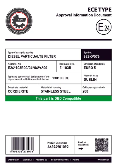 Filtre à particules / à suie, échappement Mercedes-Benz VIANO · Mercedes-Benz VITO Bus · Mercedes-Benz VITO / MIXTO Van