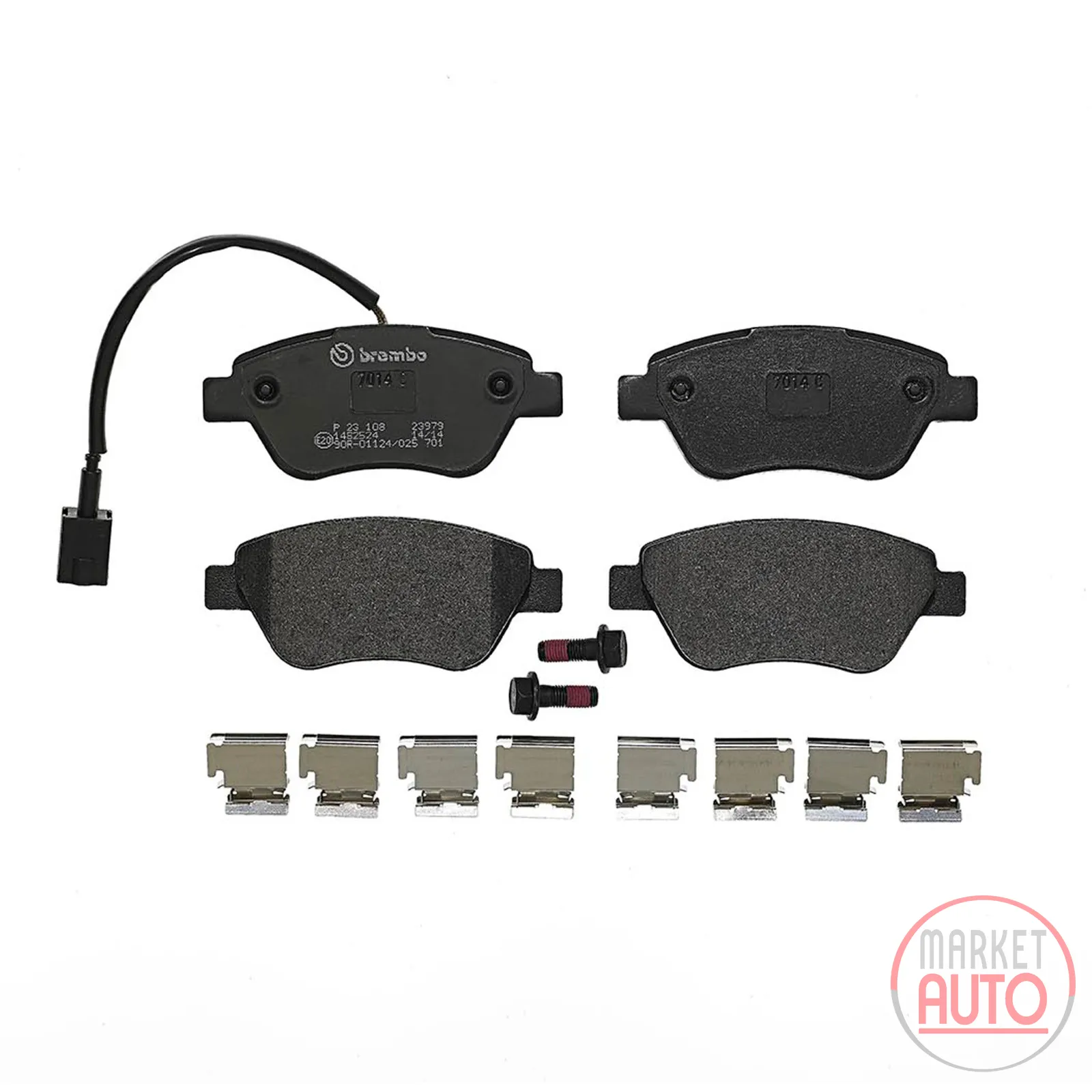 Front brake pad set including wear warning contact and accessories Brembo
