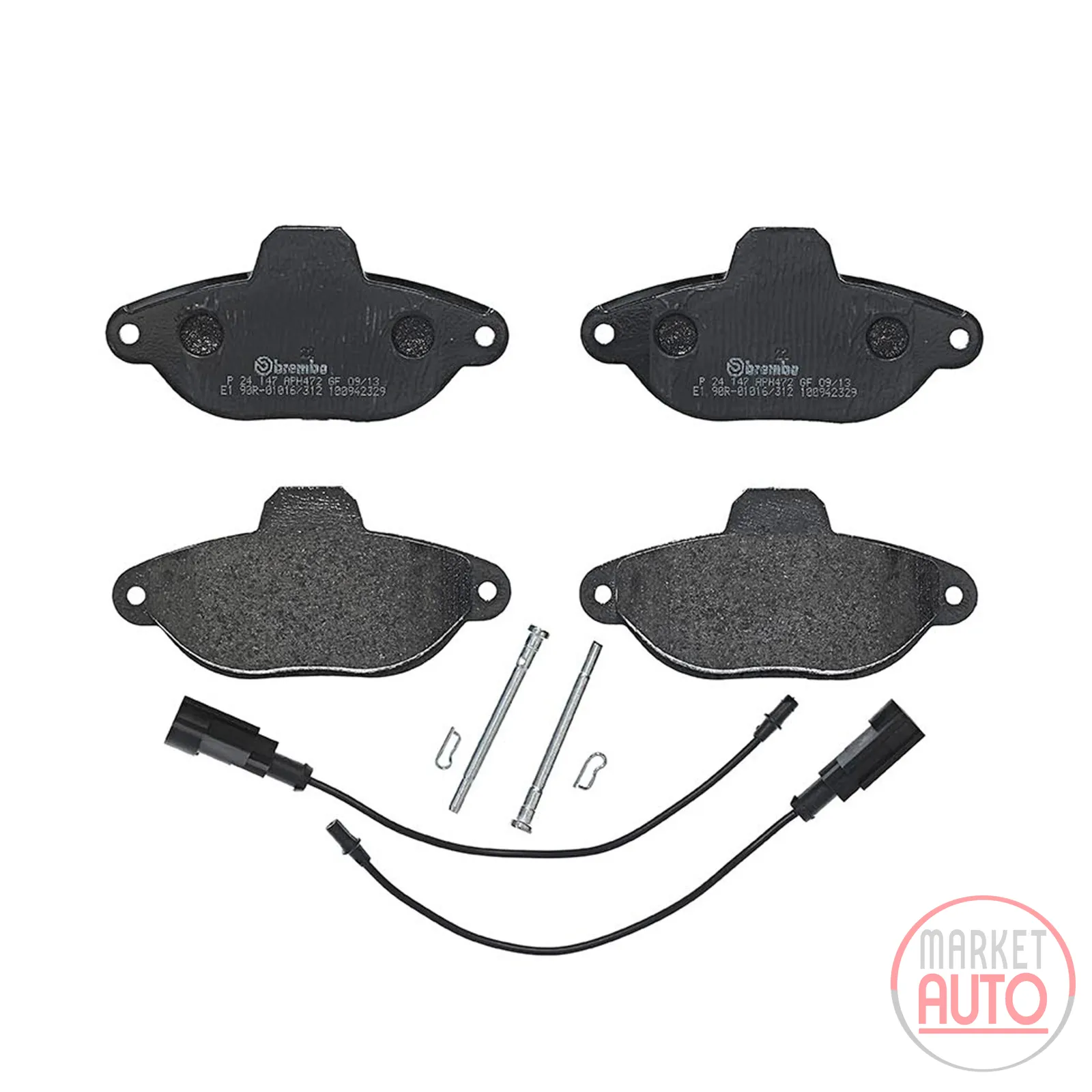 Front brake pads with accessories and 2x warning contact Brembo