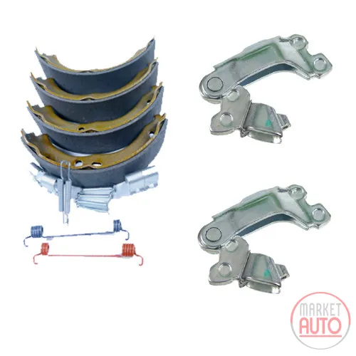 Handbrake shoe set with springs + actuation adjuster