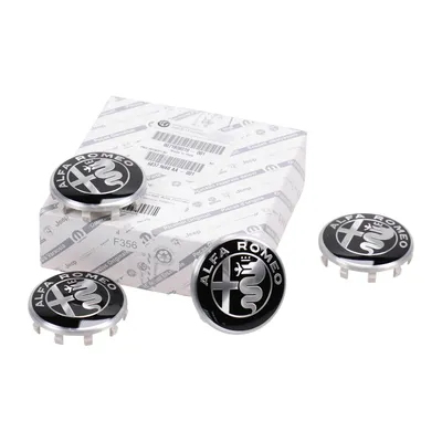 Wheel hub caps Alfa Romeo logo black and white set of 4