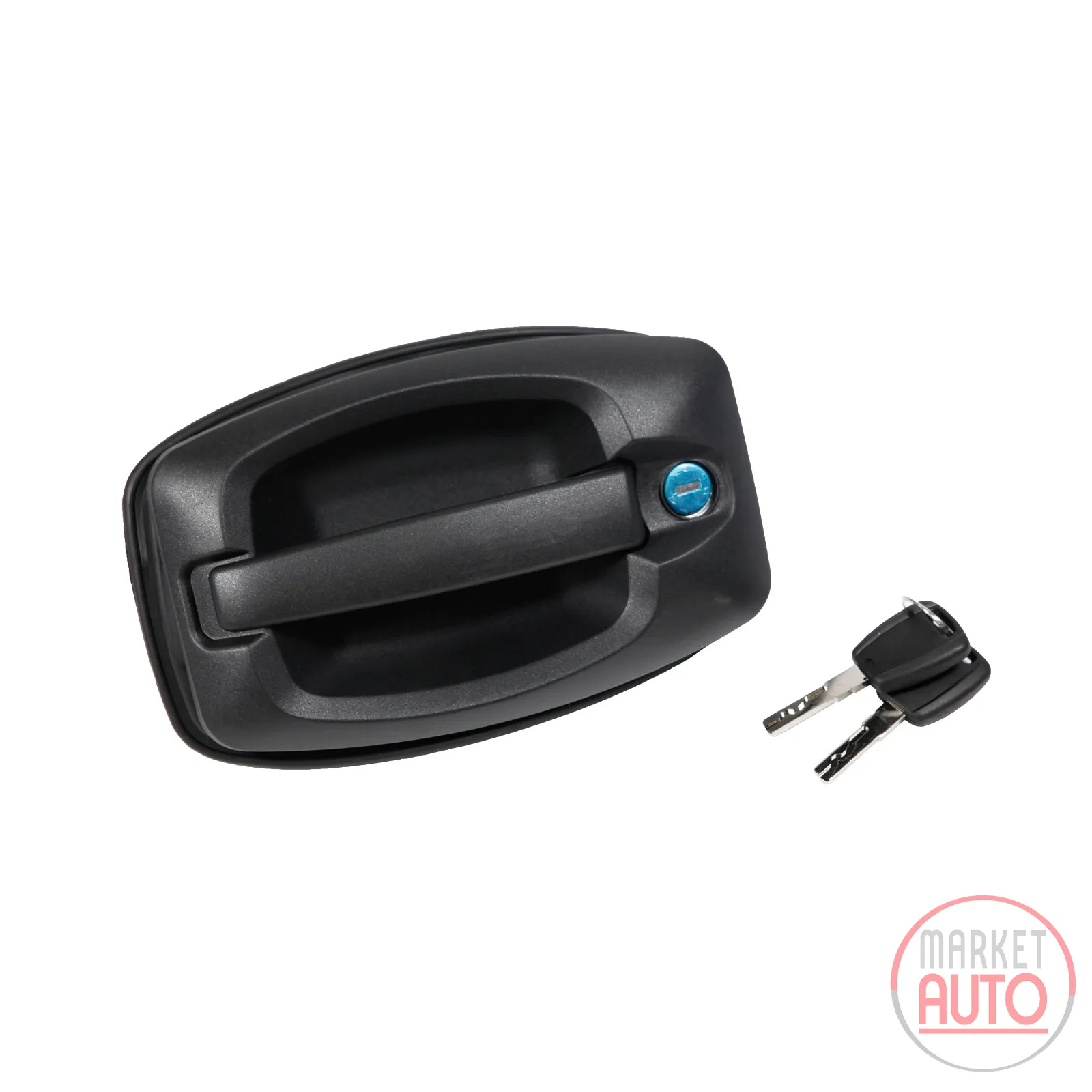 Rear door handle with locking cylinder