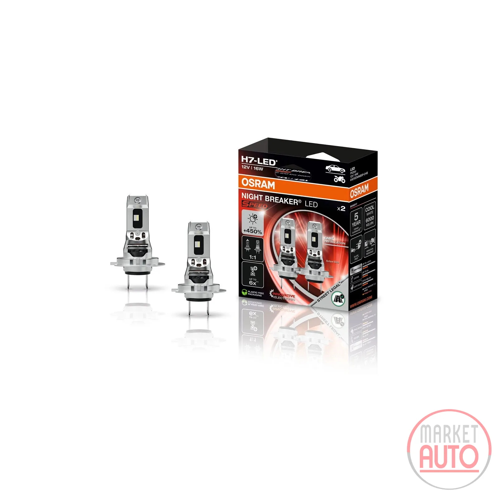 NIGHT BREAKER SPEED H7 LED 12V 16W PX26D set of 2 Osram