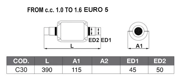 CATALYSEUR Universal EURO 5, 1.0>1.6