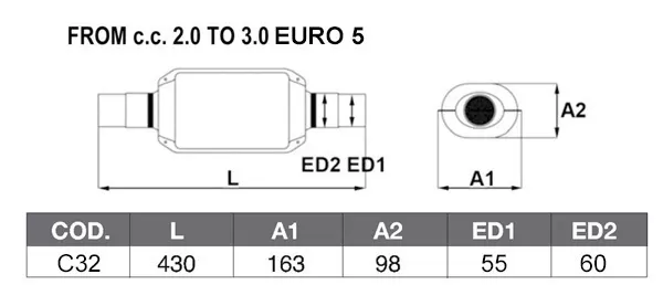 CATALYSEUR Universal EURO 5, 2.0 > 3.0