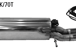 Silencieux arrière avec double sortie d&rsquo;échappement 2x Ø 70 mm, coupé à un angle de 20° avec trappe d&rsquo;échappement