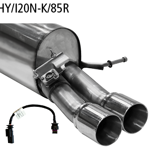 Silencieux arrière avec double sortie d’échappement à droite 2 x Ø 85 mm (look RACE) avec volet d’échappement, y compris rallonge de faisceau de câbles de 200 mm pour servomoteur série « Küster »